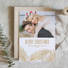 Imitate Gold Foil Pine Needles Foto Frohe Weihnach Feiertagskarte