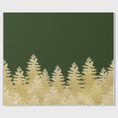 Imitate Gold Foil Pine Trees Dunkelgrüner Hintergr Geschenkpapier (Flach)