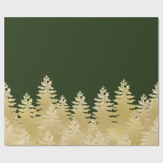 Imitate Gold Foil Pine Trees Dunkelgrüner Hintergr Geschenkpapier (Flach)