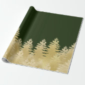 Imitate Gold Foil Pine Trees Dunkelgrüner Hintergr Geschenkpapier (Ungerollt)