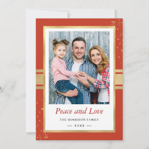 Imitate Gold Foil Rahmen Frieden und Liebe Foto Feiertagskarte