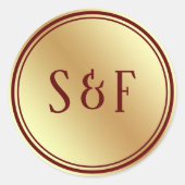 Imitate Gold Foil Red Wedding Monogram Umschlag Au Runder Aufkleber (Vorderseite)