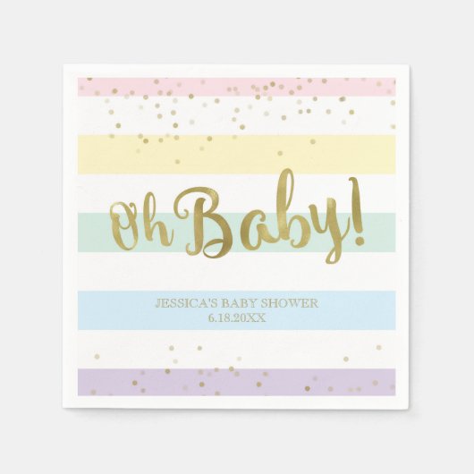 Imitate Gold Foil Regenbogen Streifen Oh Babydusch Serviette (Vorderseite)