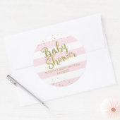 Imitate Gold Foil Rosa Streifen Baby Dusche Girl Runder Aufkleber (Umschlag)