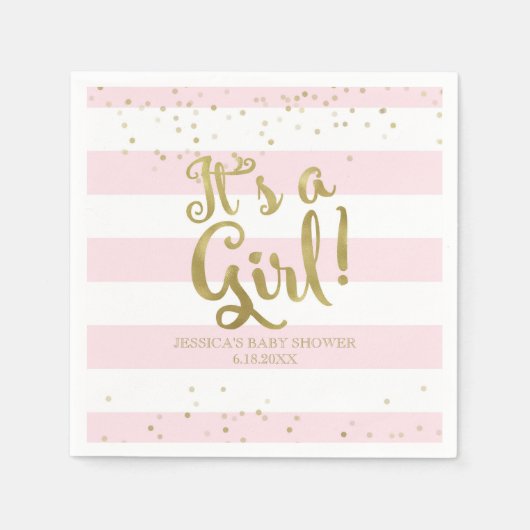 Imitate Gold Foil Rosa Streifen Kinderdusche Ein M Serviette (Vorderseite)