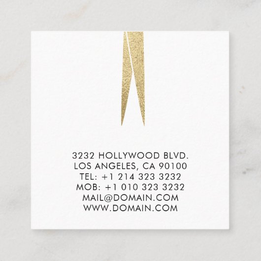 Imitate Gold Foil Schere Haare Stylist Quadratische Visitenkarte (Rückseite)