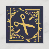 Imitate Gold Foil Scheren Friseursalon Navy Blue Quadratische Visitenkarte (Vorderseite)