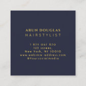 Imitate Gold Foil Scheren Friseursalon Navy Blue Quadratische Visitenkarte (Rückseite)