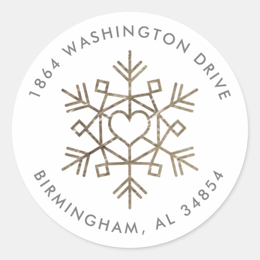 Imitate Gold Foil Snowflakes Rücksendeadresse Runder Aufkleber (Vorderseite)