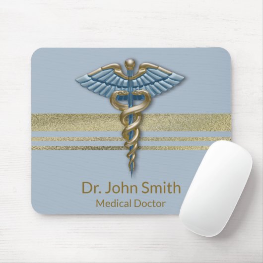 Imitate Gold Foil Streifen Light Blue Caduceus Med Mousepad (Mit Mouse)