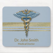 Imitate Gold Foil Streifen Light Blue Caduceus Med Mousepad (Vorne)