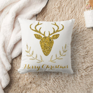 Imitate Gold Foil Textured Deirs Head Weihnachten Kissen