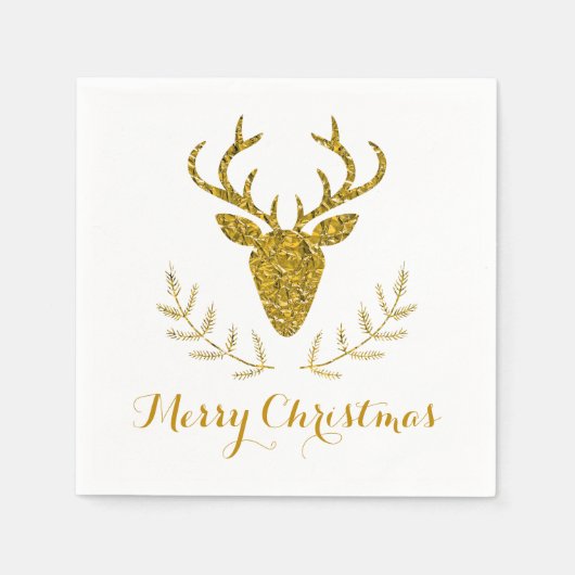 Imitate Gold Foil Textured Deirs Head Weihnachten Serviette (Vorderseite)