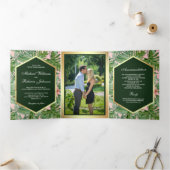 Imitate Gold Foil Tropical Palm Blätter Foto Hochz Dreifach Gefaltete Einladung (Innenseite)