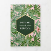 Imitate Gold Foil Tropical Palm Blätter Foto Hochz Dreifach Gefaltete Einladung (Cover)