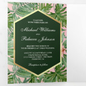 Imitate Gold Foil Tropical Palm Blätter Foto Hochz Dreifach Gefaltete Einladung (Innen Erste Seite)