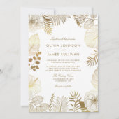 Imitate Gold Foil Tropical Pflanze Rahmen Hochzeit Einladung (Vorderseite)