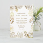 Imitate Gold Foil Tropical Pflanze Rahmen Hochzeit Einladung (Stehend Vorderseite)