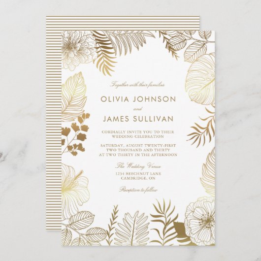 Imitate Gold Foil Tropical Pflanze Rahmen Hochzeit Einladung (Vorne/Hinten)