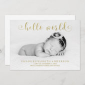 Imitate Gold Foil Typografy Foto Kinderankündigung Ankündigung (Vorne/Hinten)