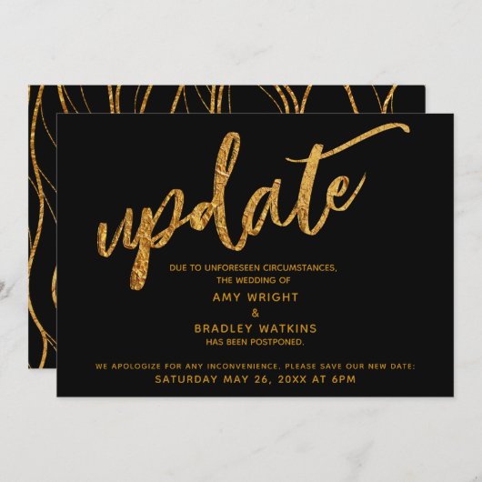 Imitate Gold Foil Waves Zurückgestellt Hochzeitssc Einladung (Vorne/Hinten)