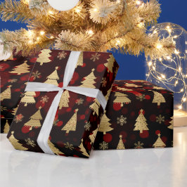 Imitate Gold Foil Weihnachtsbäume & Rote Buche Geschenkpapier