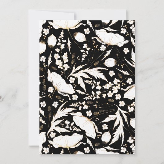 Imitate Gold Foil Wildblumen Einzigartige Schwarze Einladung (Rückseite)