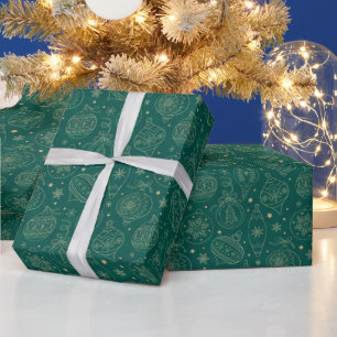 Imitate Gold Foil Xmas Baumdekoration Muster Grün Geschenkpapier