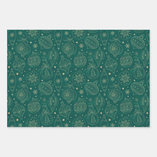 Imitate Gold Foil Xmas Baumdekoration Muster Grün Geschenkpapier Set (Vorderseite 2)
