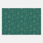 Imitate Gold Foil Xmas Baumdekoration Muster Grün Geschenkpapier Set (Vorderseite)