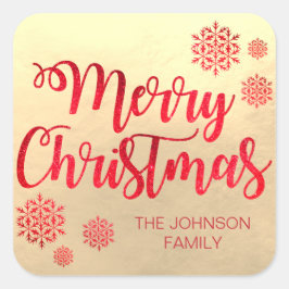 Imitate Gold Folie Frohe Weihnachten Rote Schneefl Quadratischer Aufkleber