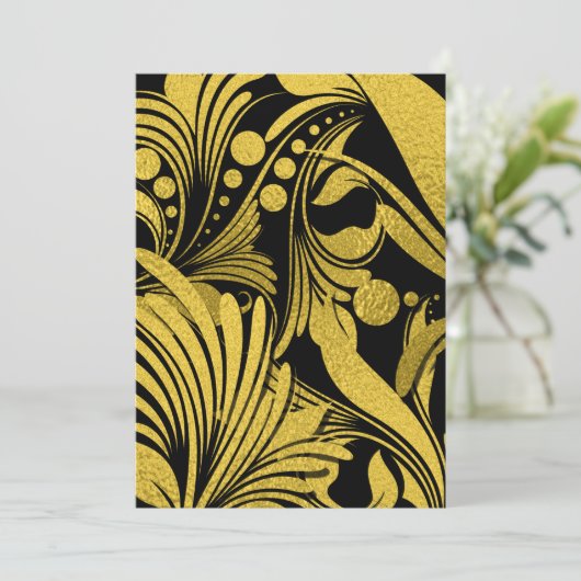 Imitate Gold Fossil auf Schwarzen Neujahrswunsch Ankündigung (Stehend Vorderseite)