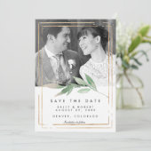 Imitate Gold Foto Hochzeit speichern Sie die Datum Dankeskarte (Stehend Vorderseite)