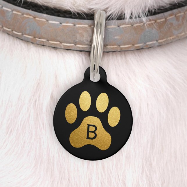 Imitate Gold Found Dog Paw Print Monogram Black Haustiermarke (Von Creator hochgeladen)