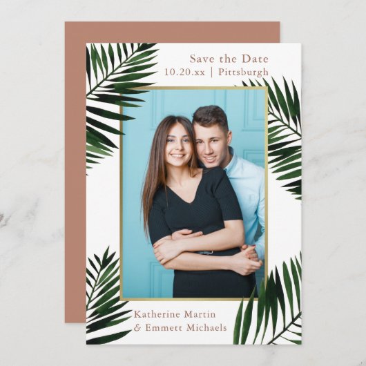 Imitate Gold Frame Terracotta Wedding Foto Save The Date (Vorne/Hinten)