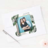 Imitate Gold Frame und Palm Foto Save the Date Quadratischer Aufkleber (Umschlag)