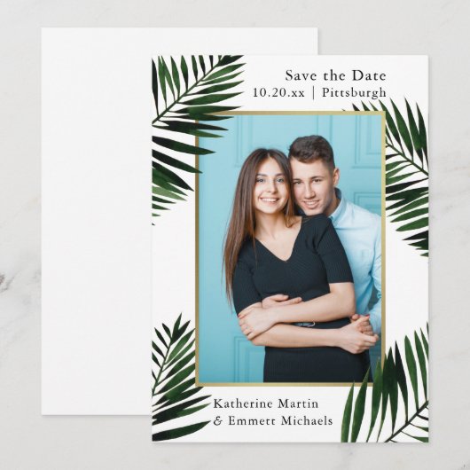 Imitate Gold Frame Wedding Save the Date Foto (Vorne/Hinten)