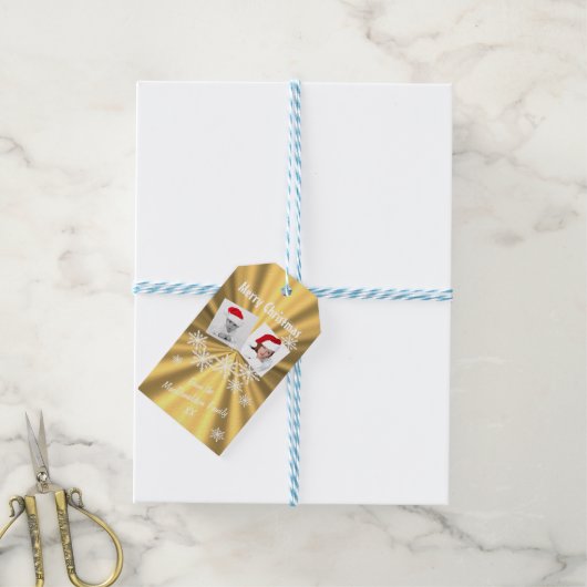 Imitate Gold Frohe Weihnachtsfoto Vorlage Geschenkanhänger (Mit Garn)