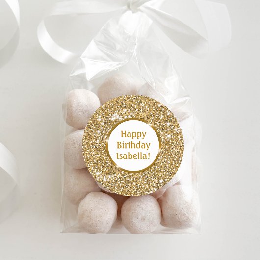 Imitate Gold Gelber Glitzer Custom Happy Birthday Runder Aufkleber