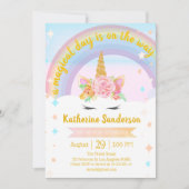 Imitate Gold Girls Magical Unicorn Regenbogen Gebu Einladung (Vorderseite)