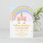 Imitate Gold Girls Magical Unicorn Regenbogen Gebu Einladung (Stehend Vorderseite)