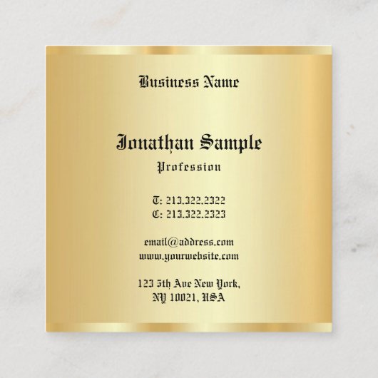 Imitate Gold Glamour Personalisiert Template Alter Quadratische Visitenkarte (Rückseite)