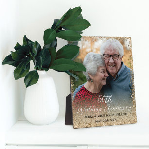 Imitate Gold Glitzer 50. Hochzeitstag Foto Fotoplatte