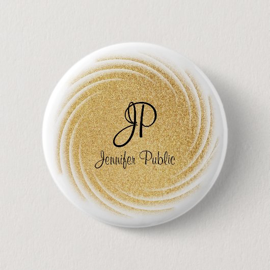 Imitate Gold Glitzer Aussehen Mit Monogramm Vorlag Button (Vorderseite)