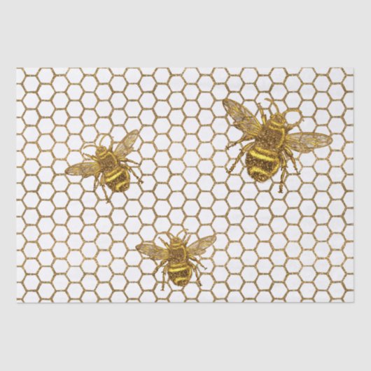 Imitate Gold Glitzer Bees Gold Hexagon Beehive Seidenpapier (Vorderseite)