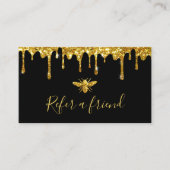 Imitate Gold Glitzer Biene auf schwarzer Referenzk Visitenkarte (Vorderseite)