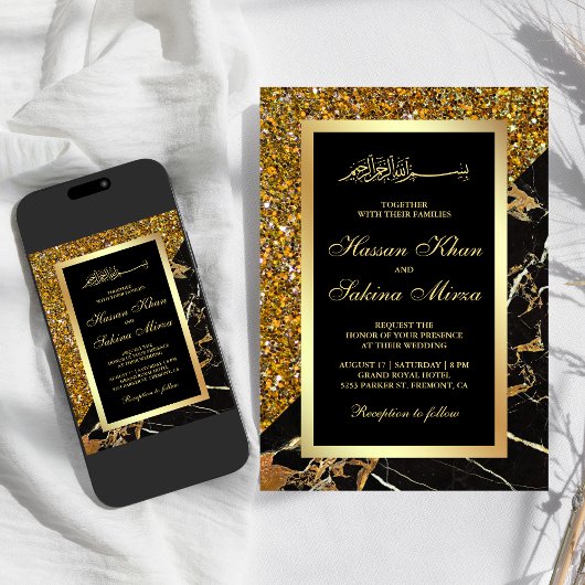 Imitate Gold Glitzer Black Gold Marmor muslimische Einladung