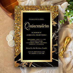 Imitate Gold Glitzer Black Gold Marmor Quinceanera Einladung
