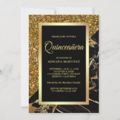 Imitate Gold Glitzer Black Gold Marmor Quinceanera Einladung (Vorderseite)