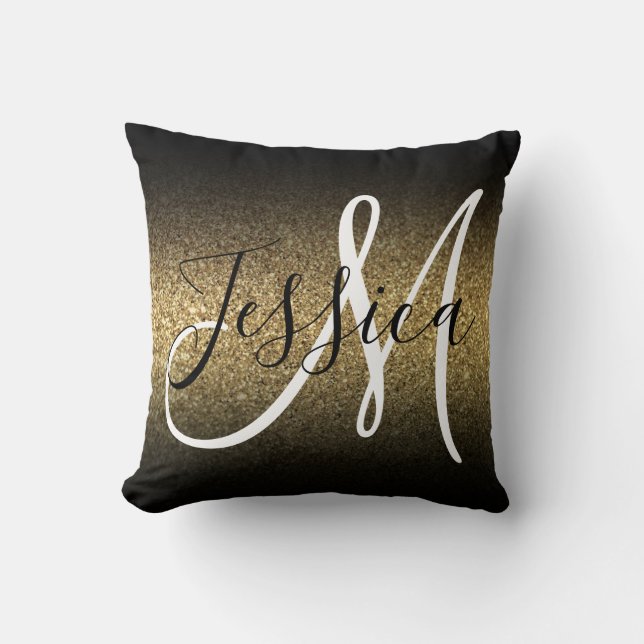 Imitate Gold Glitzer Black Ombre Monogram Kissen (Vorderseite)